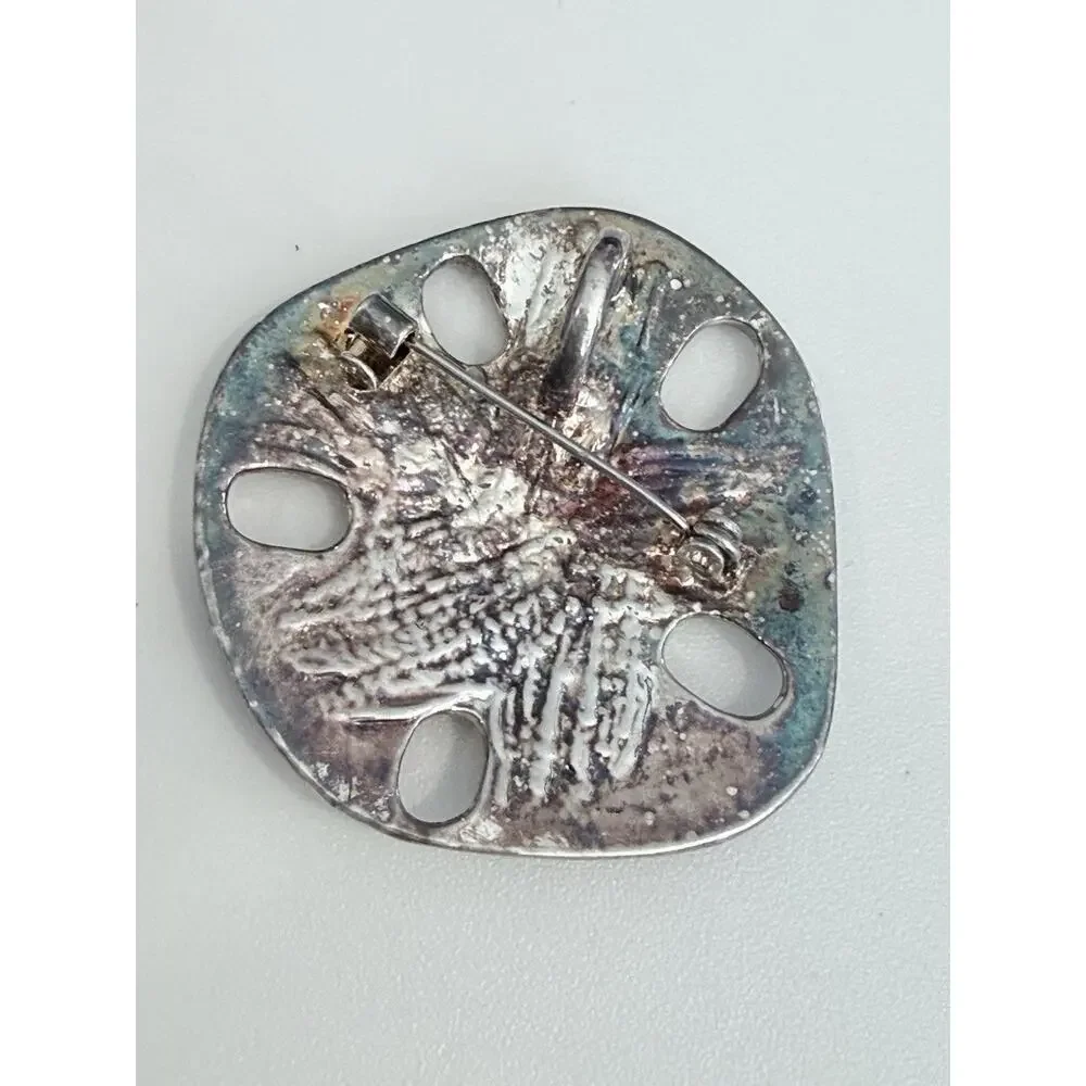 Vintage Sand Dollar Brooch Pendant Silver Tone Coastal Nautical 1.75” Seaside